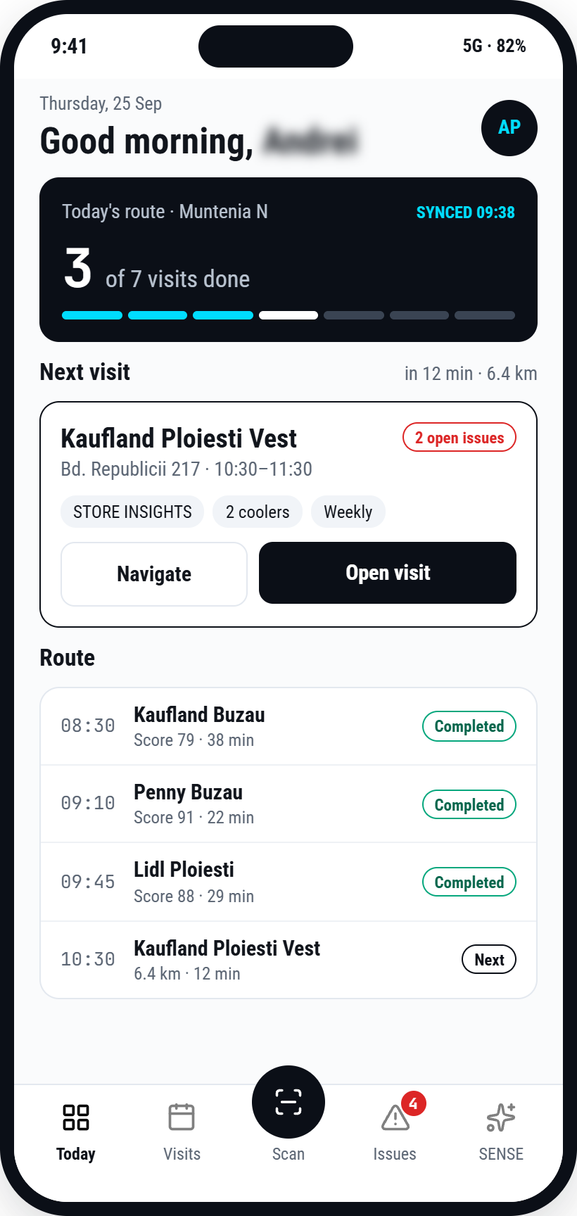 ECHO mobile app, today's route